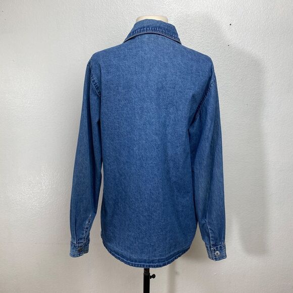 Vtg Agapo Chore Jacket Blouse Top Large Petite Denim Floral Embroidery Country - Picture 7 of 11